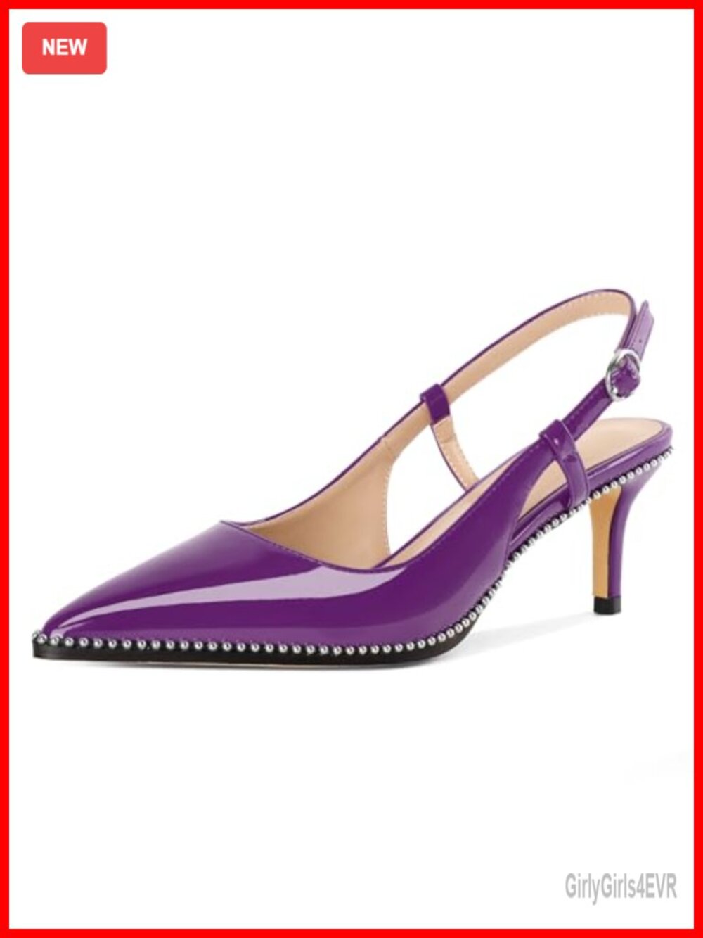 Kitten Heel Slingback Pumps Pointed Toe Faux Leather Dress Shoes